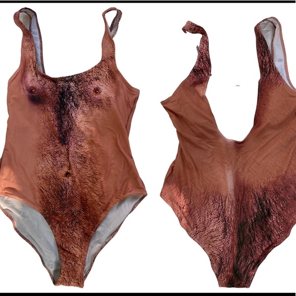 Funny Humor Joke Hairy Naked Women’s One Piece Tank Swimsuit Bathing Suit New XL - Picture 2 of 2